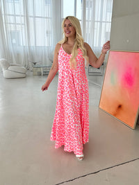 Spaghettiträger Kleid gelb LEO POWER pink&orange