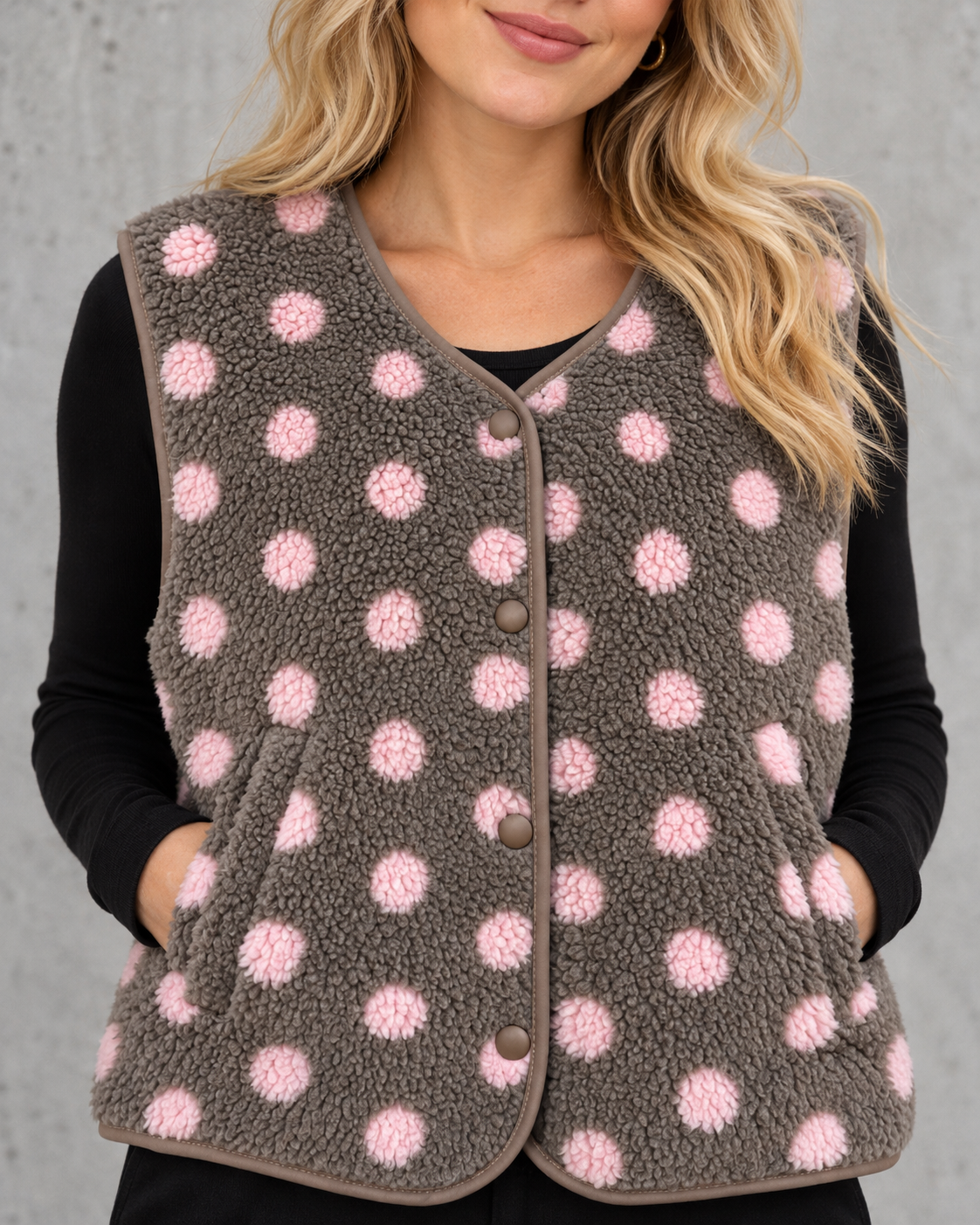 DOTS Weste Teddy taupe/rosa
