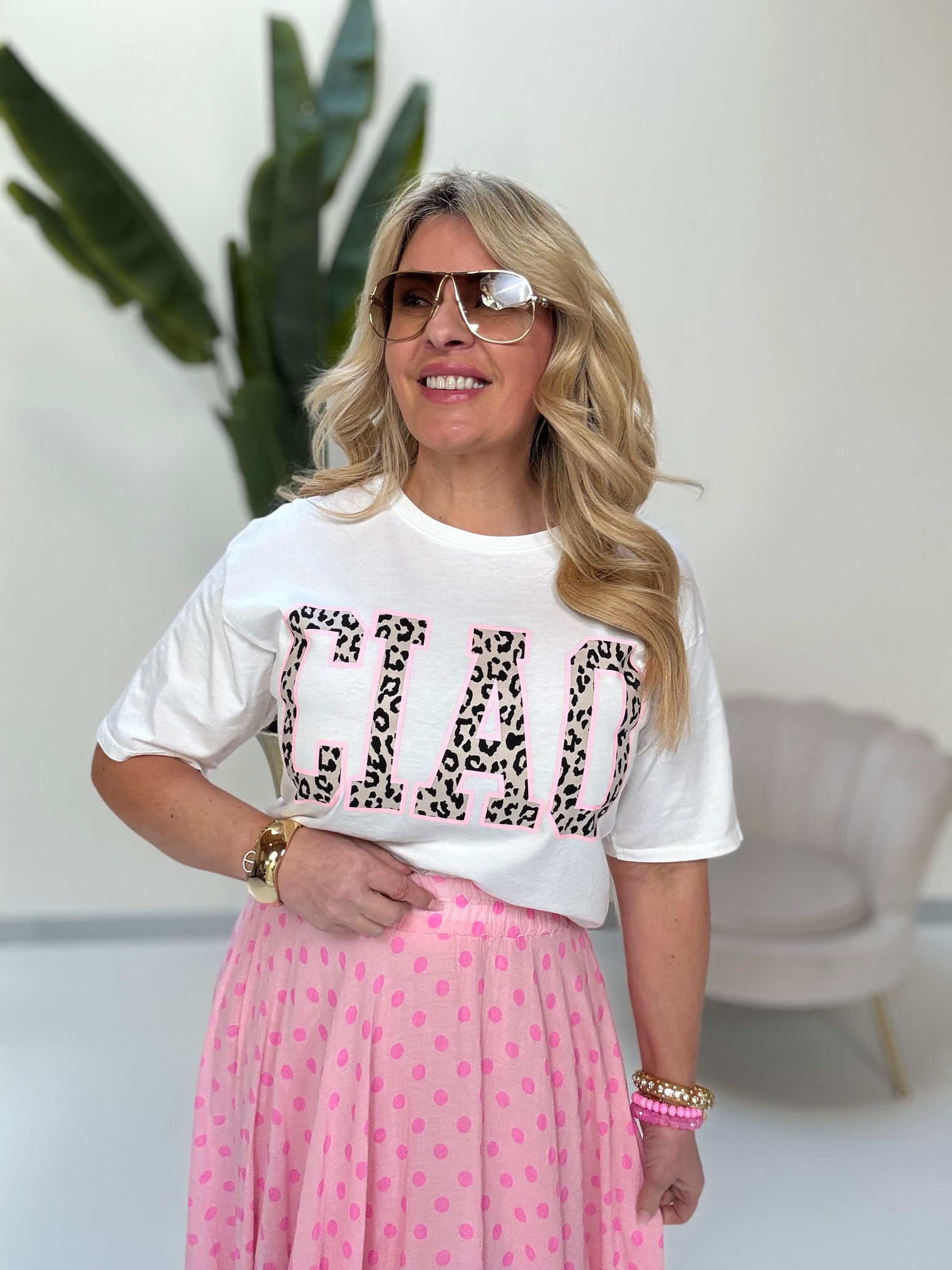 Statement Shirt weiß CIAO leo/hotpink