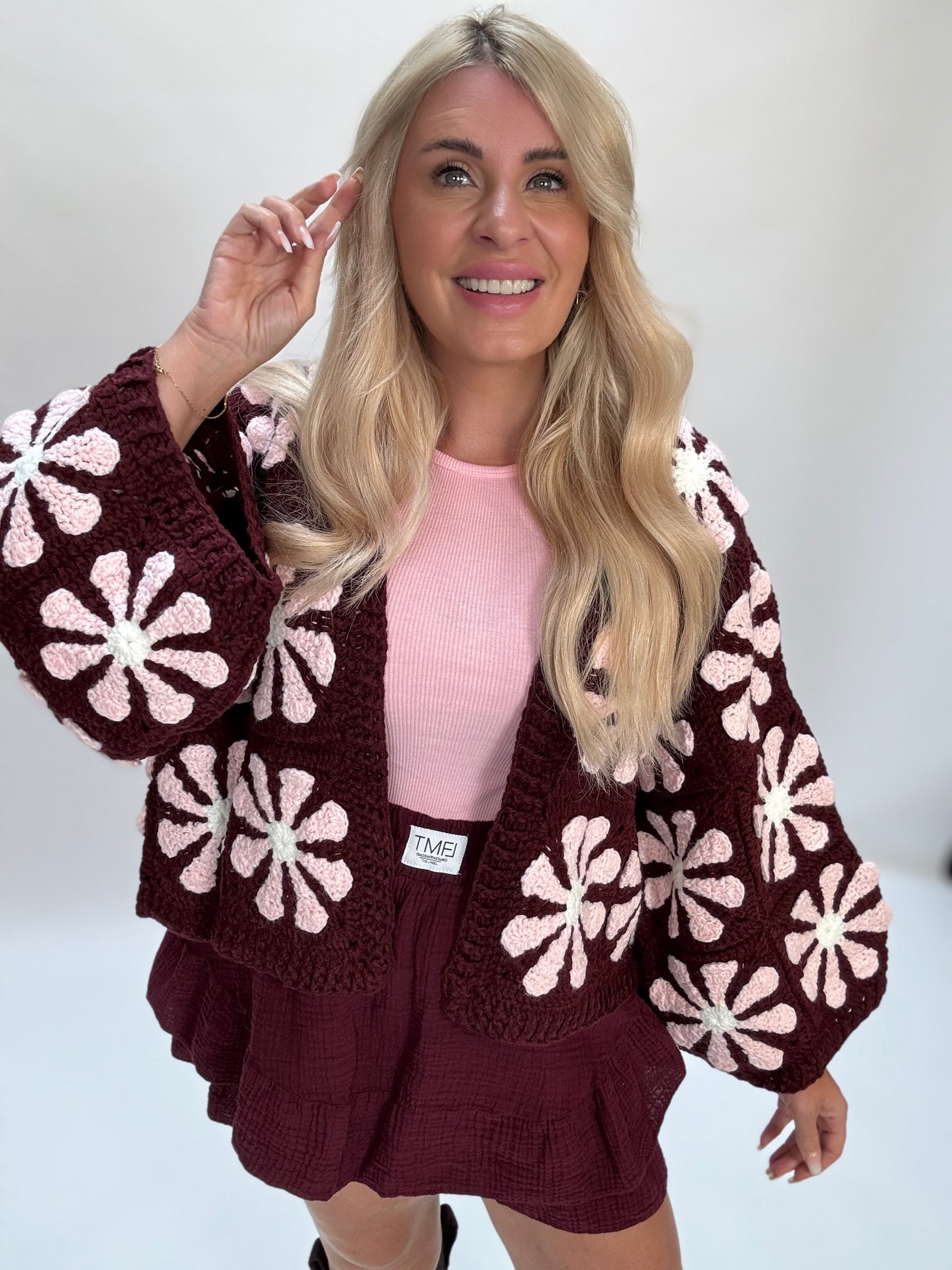 Strickjacke FLOWER burgundy/rosa