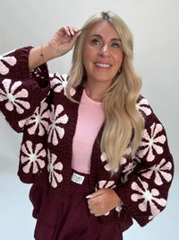 Strickjacke FLOWER burgundy/rosa