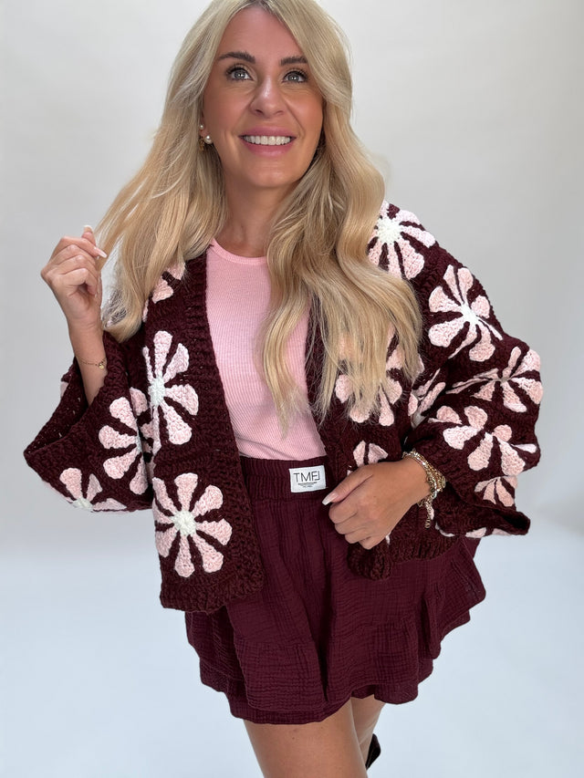 Strickjacke FLOWER burgundy/rosa