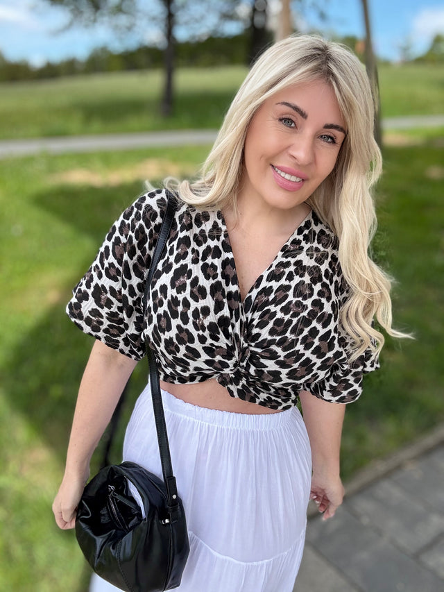 Cropped Bluse beige LEO POWER schwarz/braun