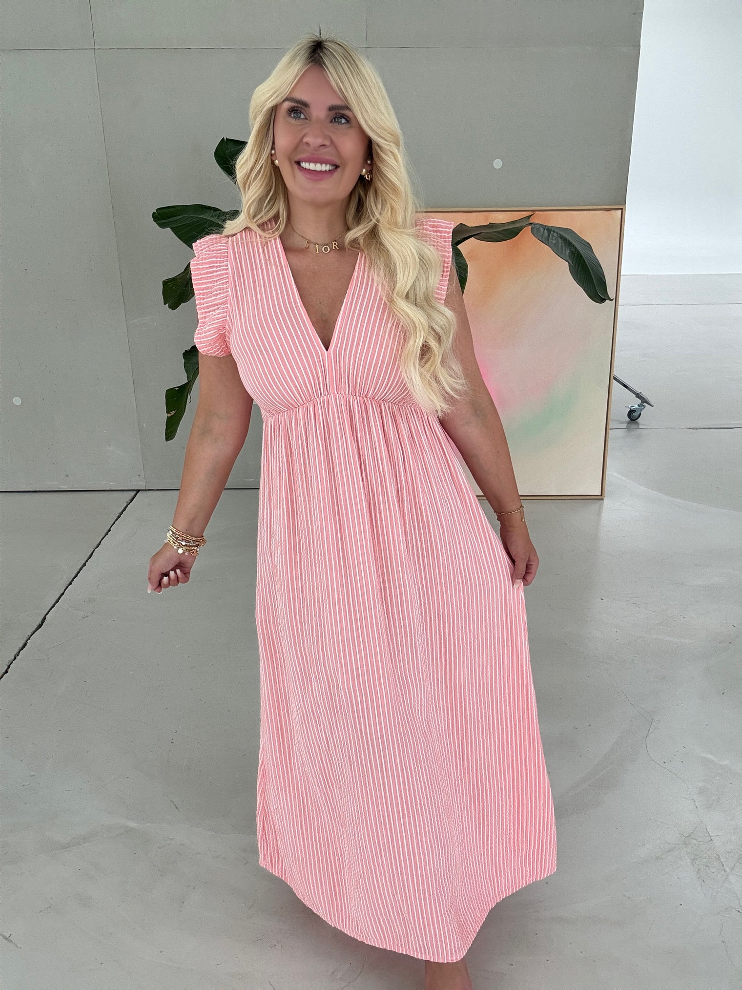 Musselin Kleid candy rose ZARTE STREIFEN weiß