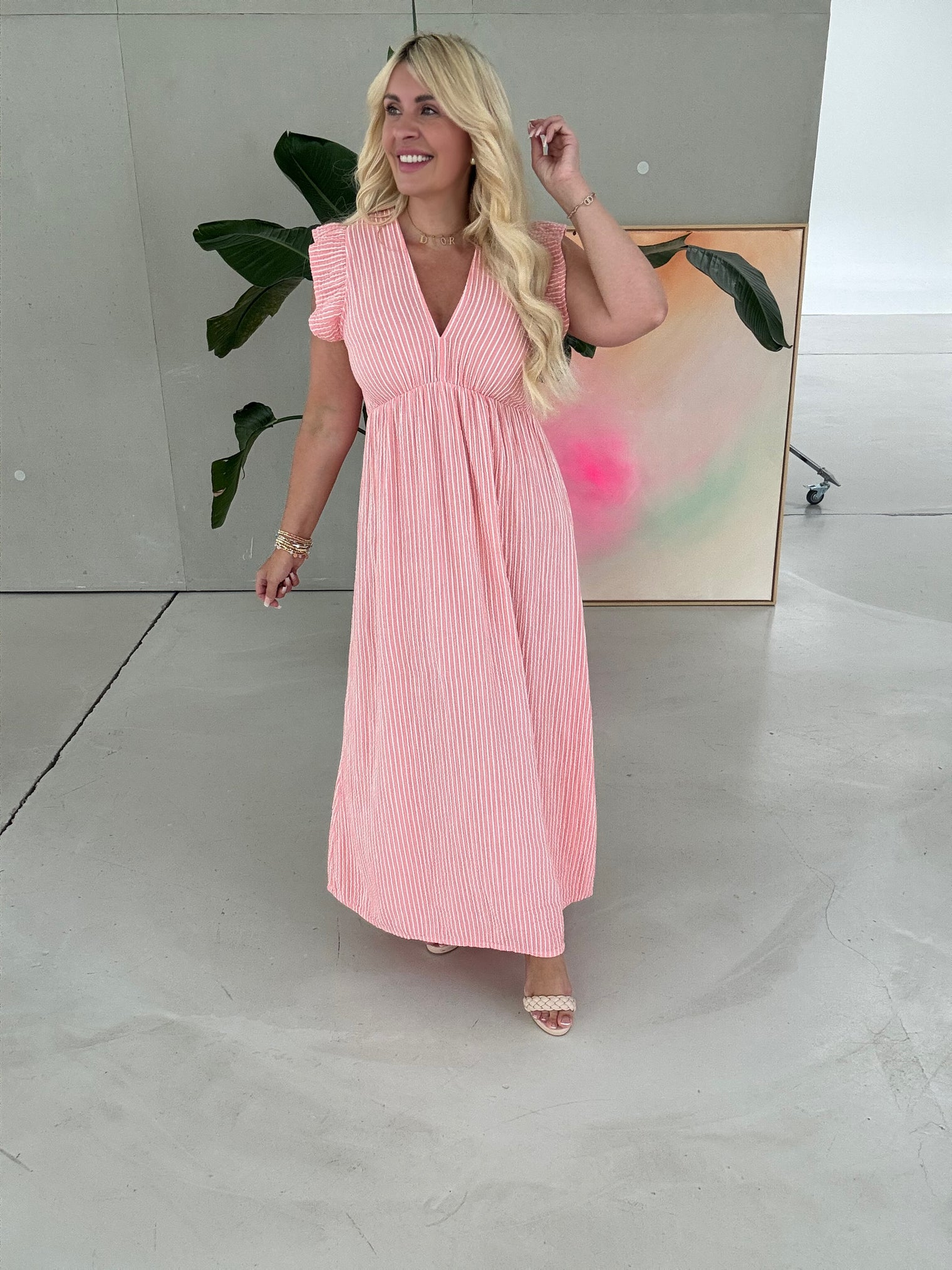 Musselin Kleid candy rose ZARTE STREIFEN weiß
