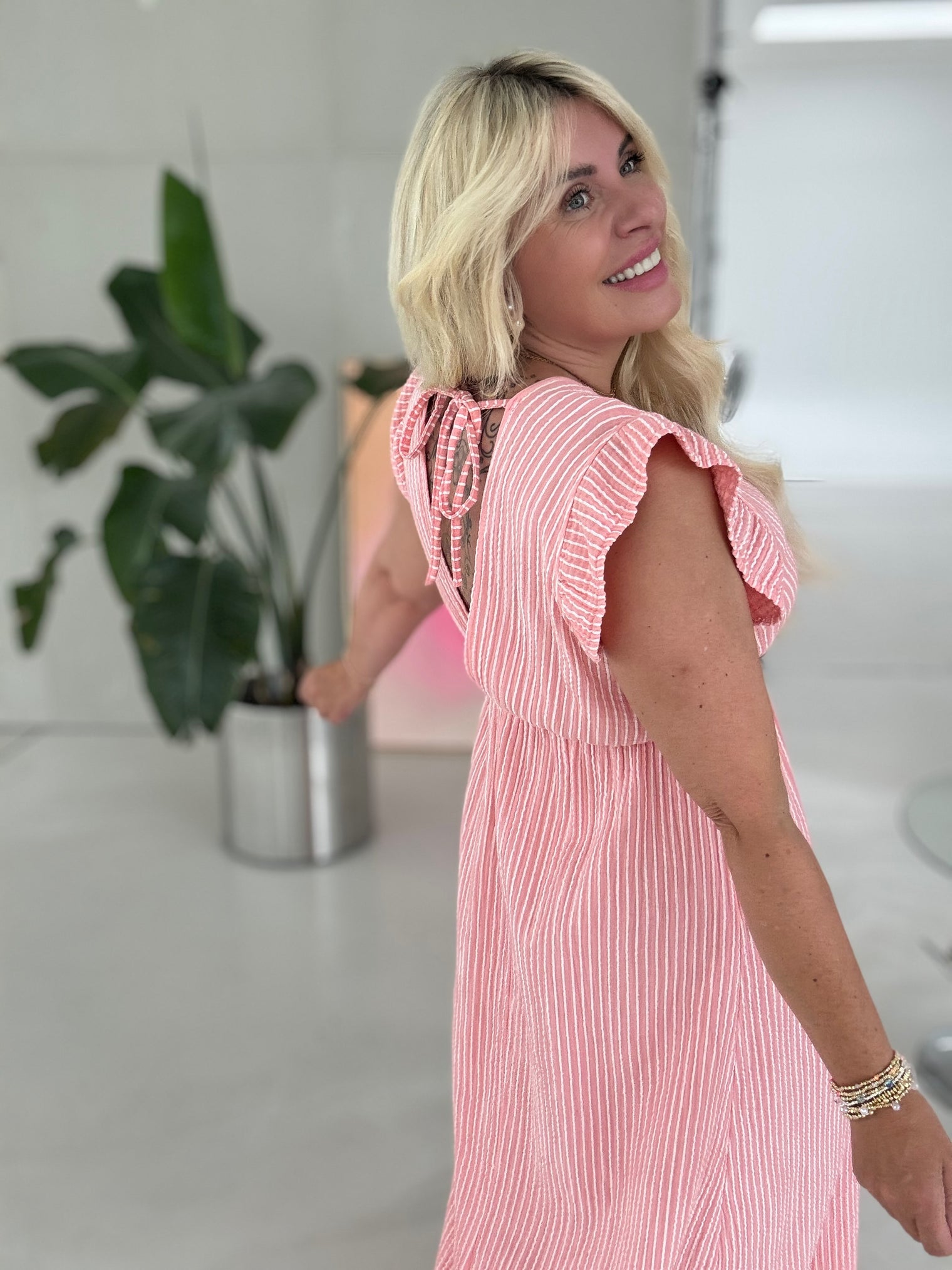 Musselin Kleid candy rose ZARTE STREIFEN weiß