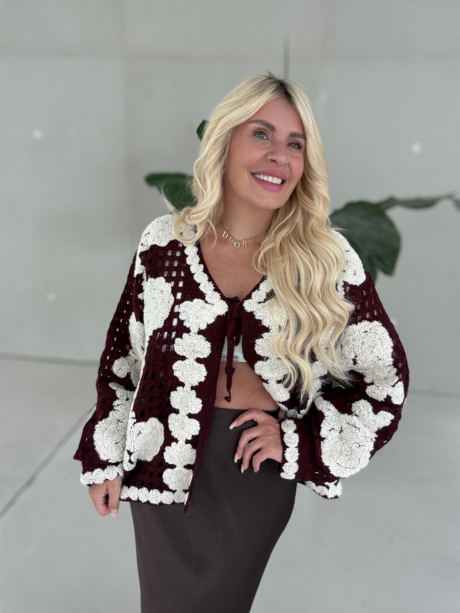 Häkelcardigan CROCHET CASUAL dark red