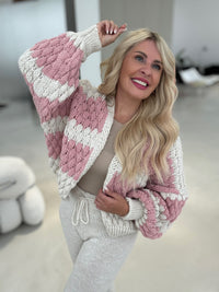 Häkelstrickjacke BALLERINA ROSA Streifen creme