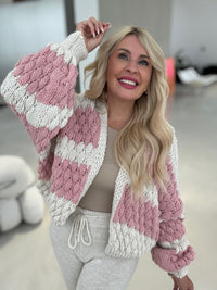 Häkelstrickjacke BALLERINA ROSA Streifen creme