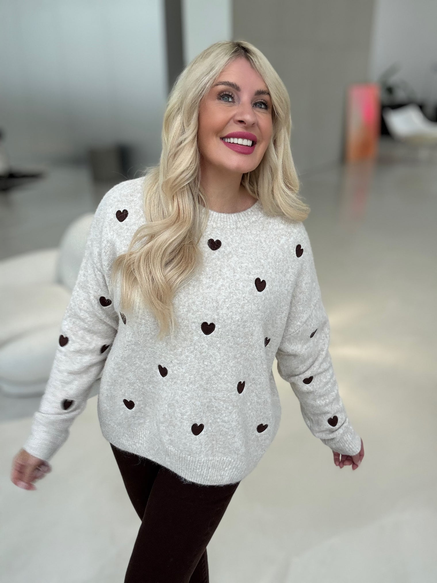 Strickpullover beige HEARTS coffee
