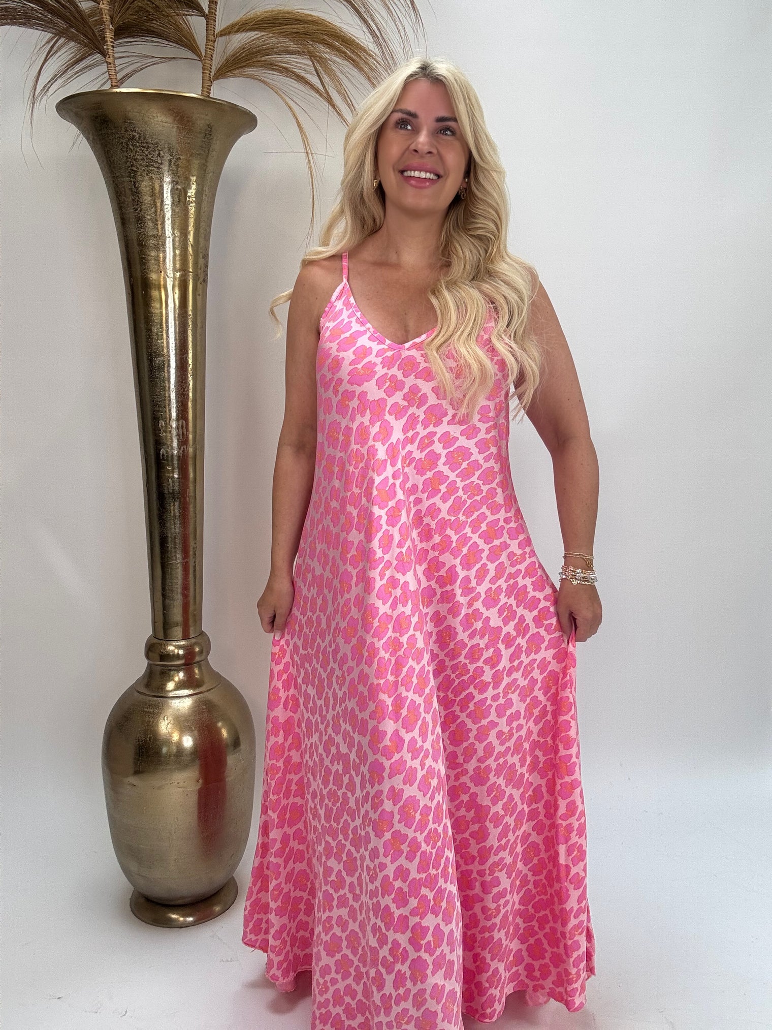 Spaghettiträger Kleid rosa LEO POWER orange/violett