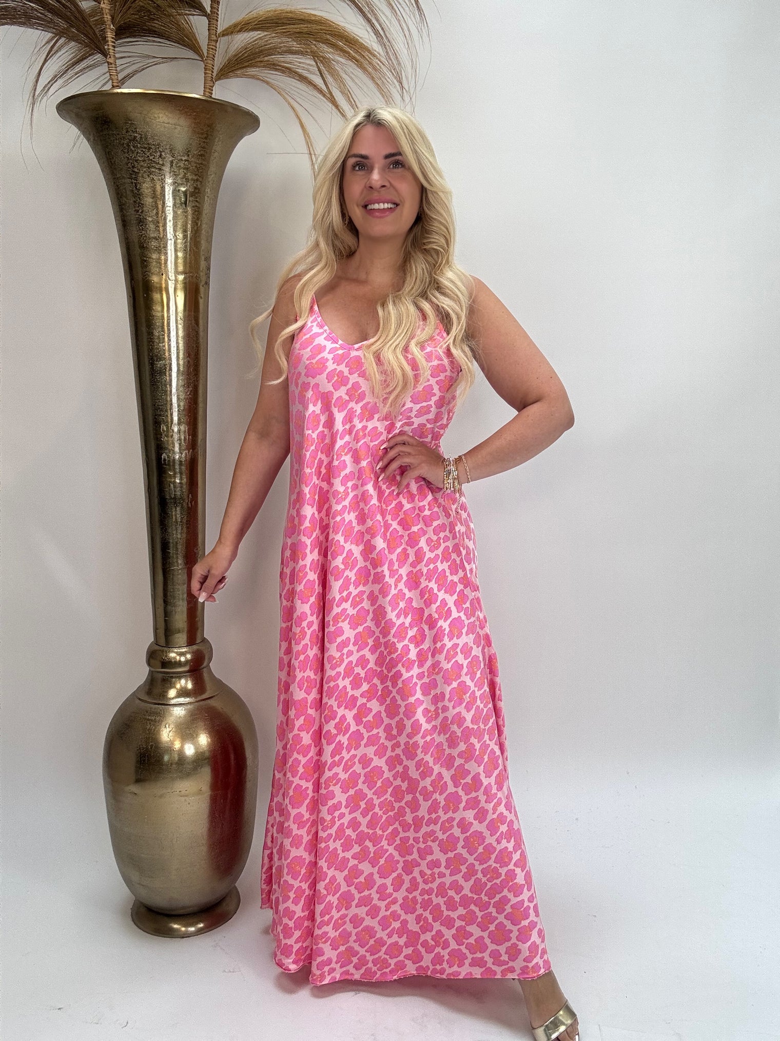 Spaghettiträger Kleid rosa LEO POWER orange/violett
