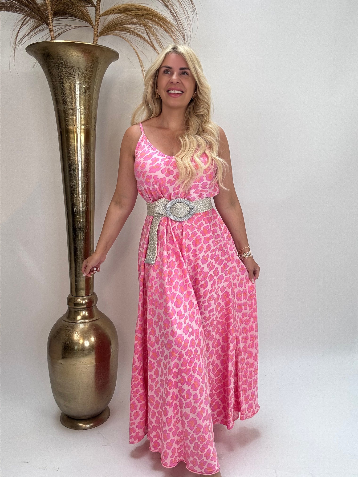 Spaghettiträger Kleid rosa LEO POWER orange/violett