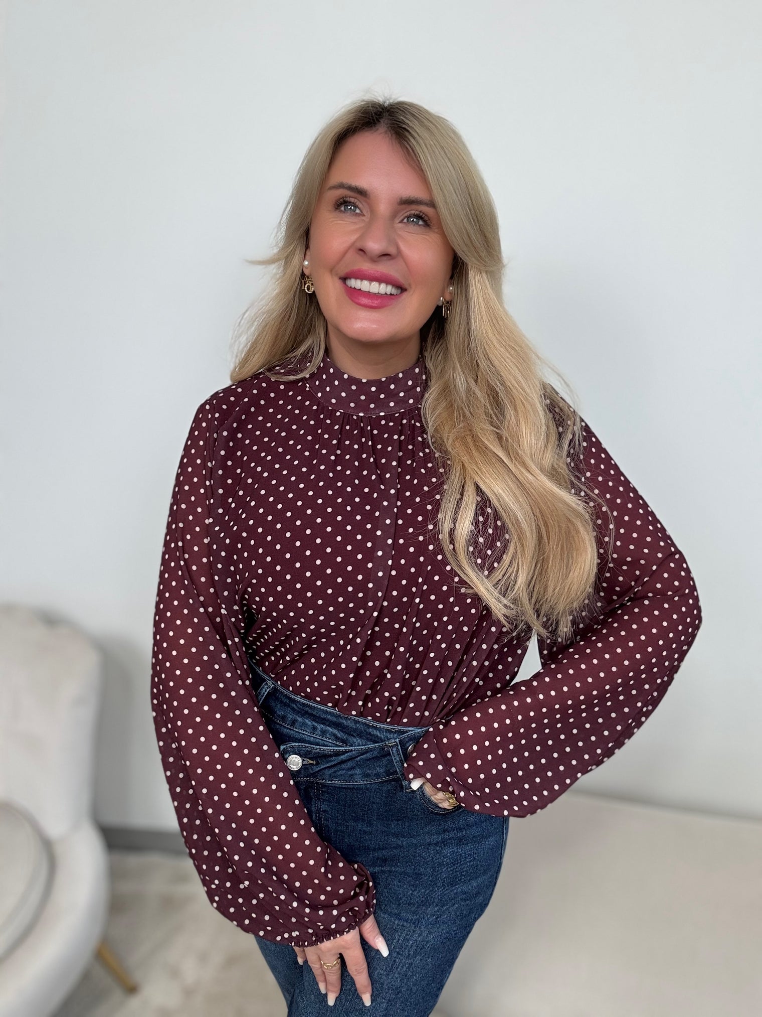 Bluse burgundy LITTLE POLKA DOTS creme