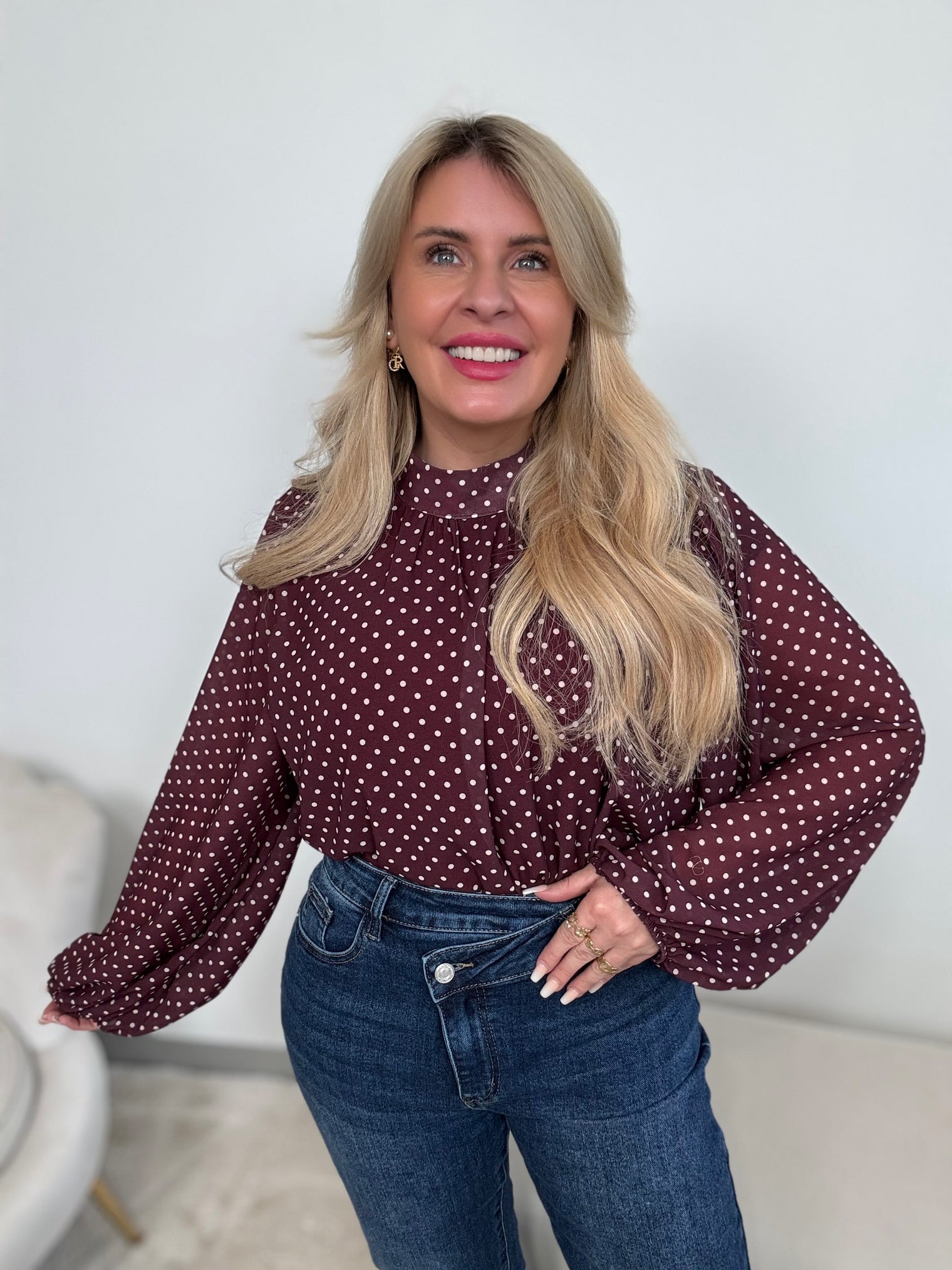 Bluse burgundy LITTLE POLKA DOTS creme