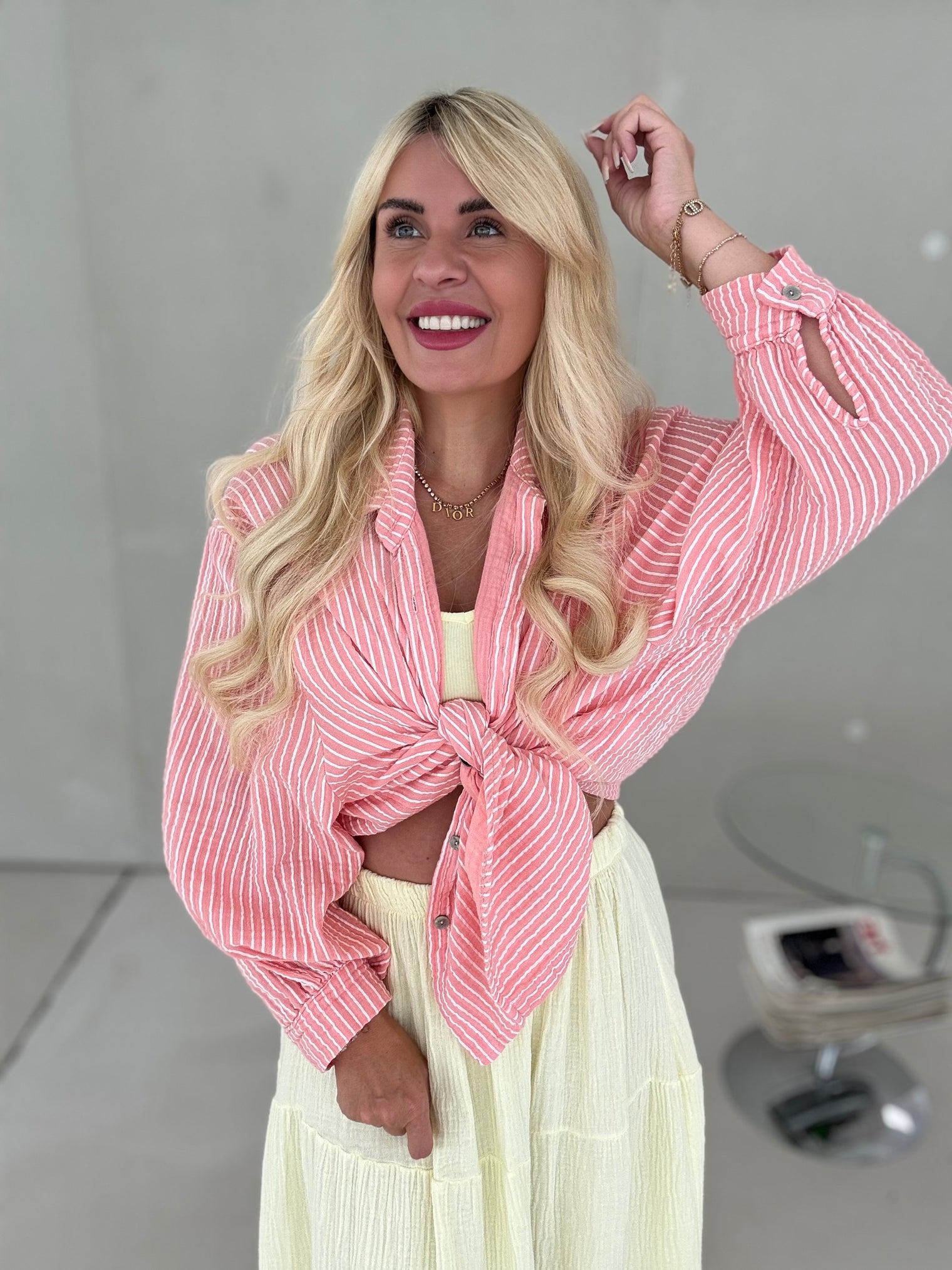 Musselin Bluse peach SOFT STRIPES white