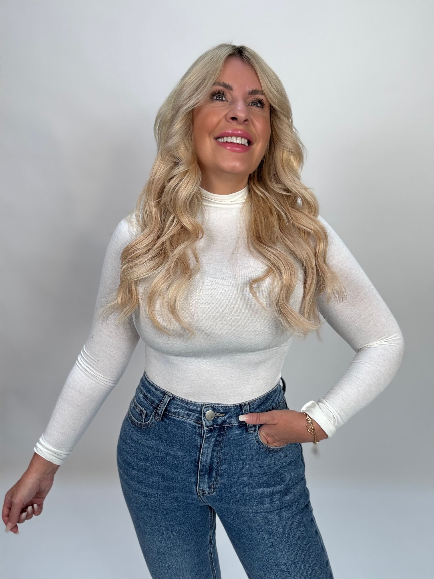 Stretchy Langarmshirt TURTLE NECK weiß