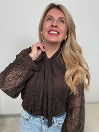 Schluppen Bluse mocha mousse LACE ELEGANCE