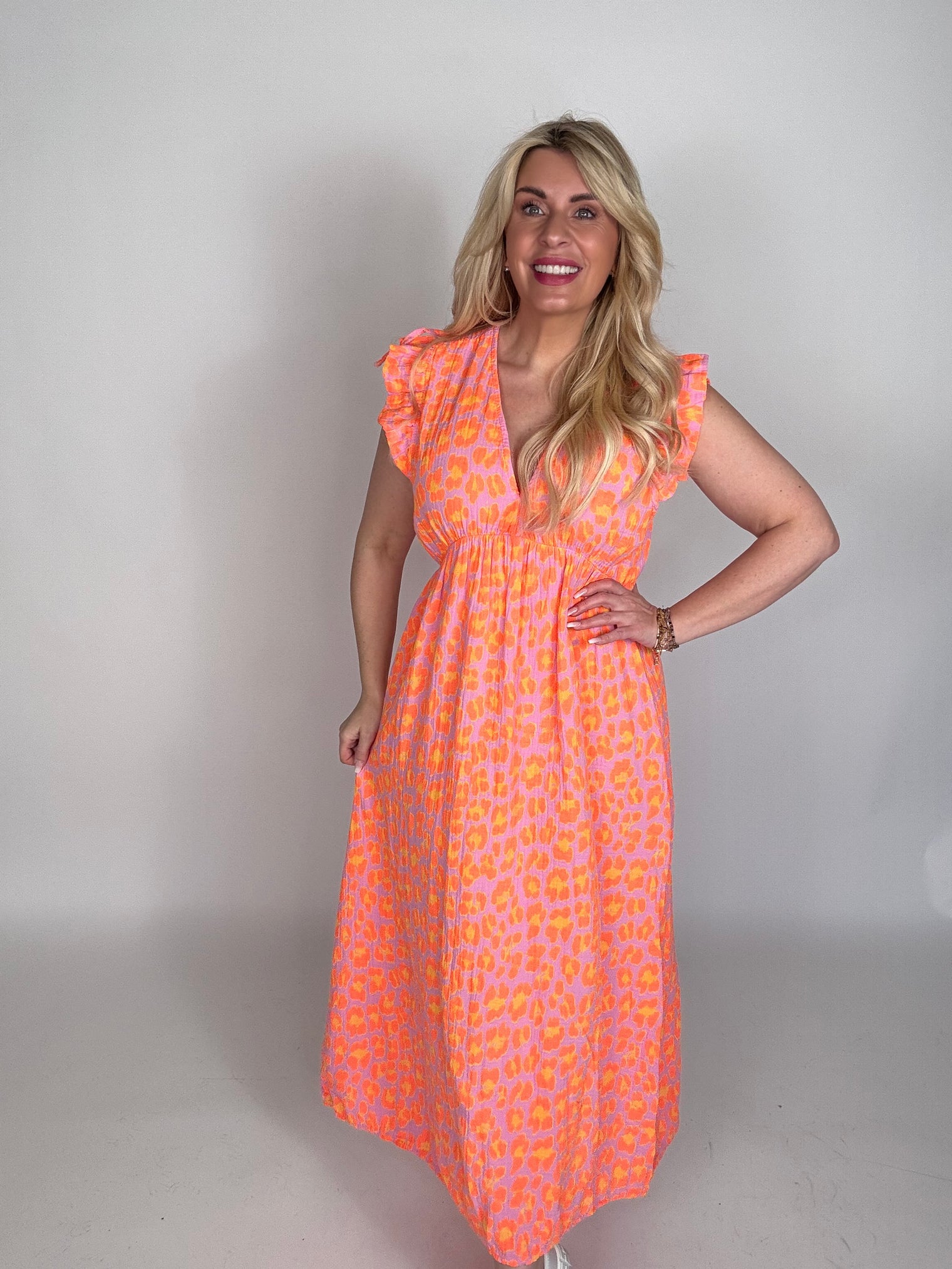 Musselin Kleid rosa LEO POWER gelb/orange
