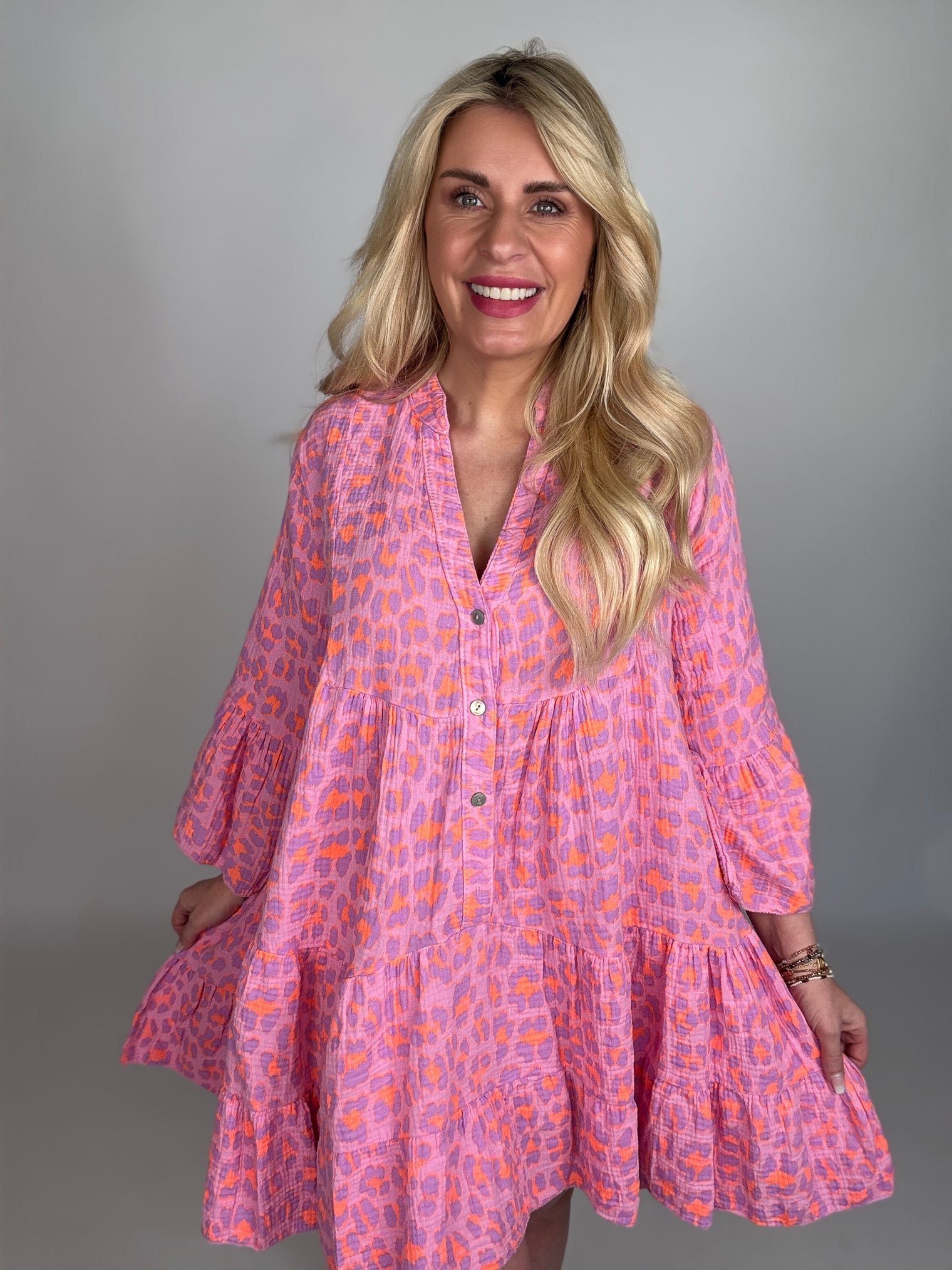 Musselin Kleid rosa LEO POWER flieder/orange langarm