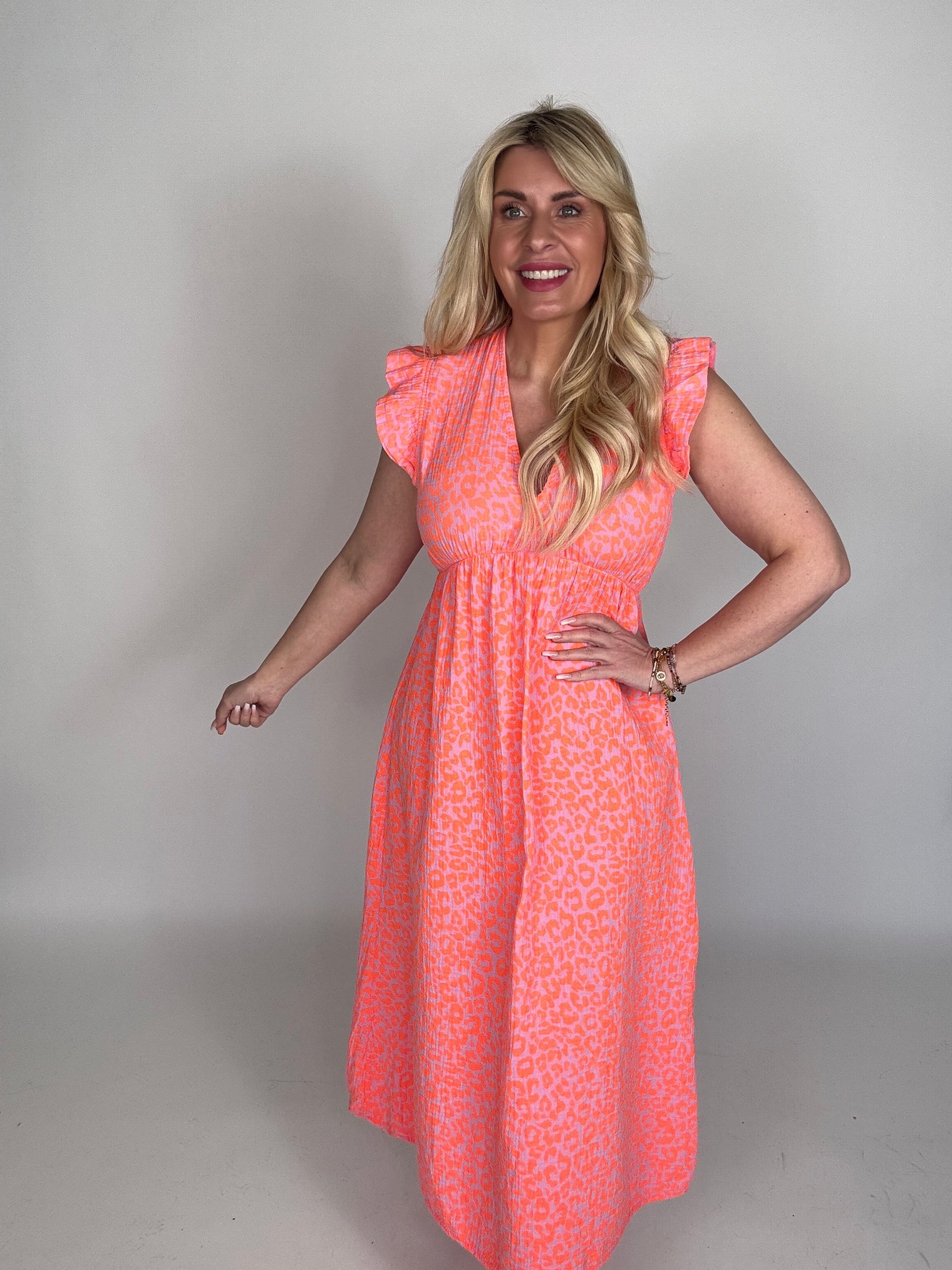 Musselin Kleid rosa LEO LOVER orange Flügelarm