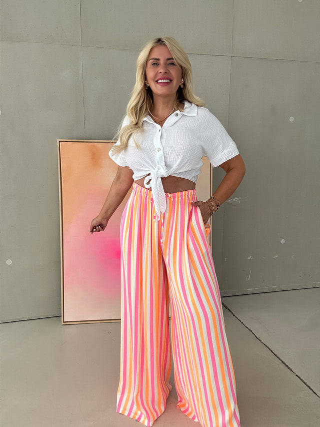 Silky Hose weiß NEON STREIFEN orange&pink