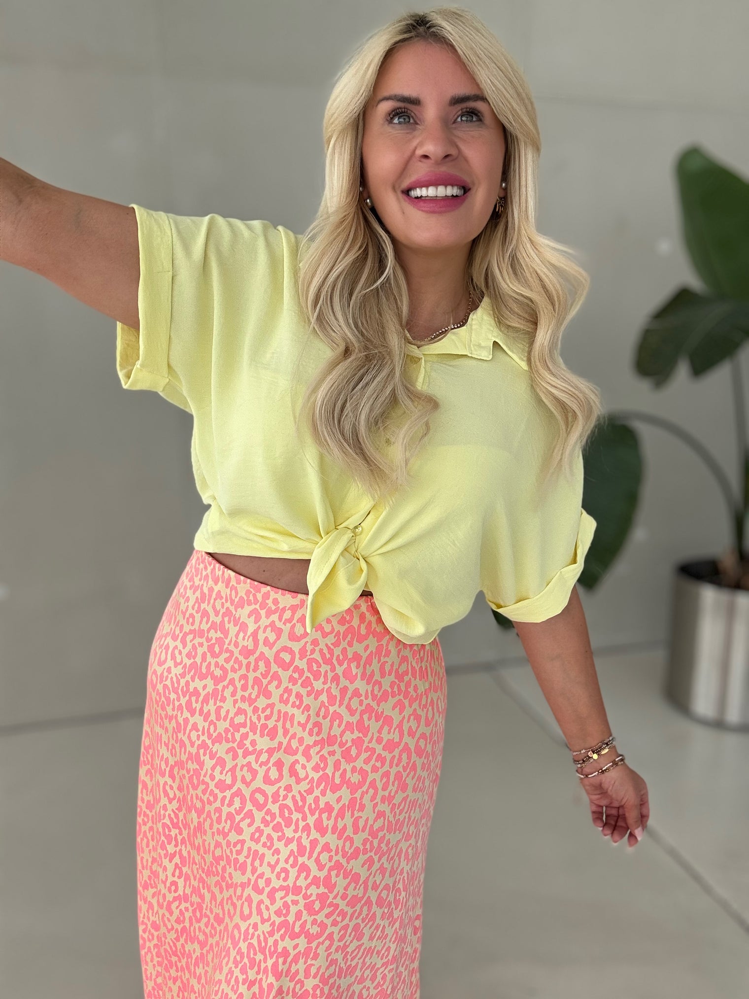 Bluse kurzarm BUTTERMILK LEMON zum knoten