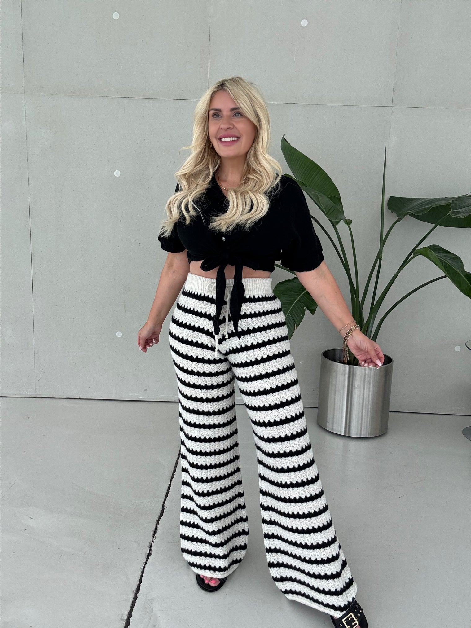 Strick Hose BOHO schwarz/weiß
