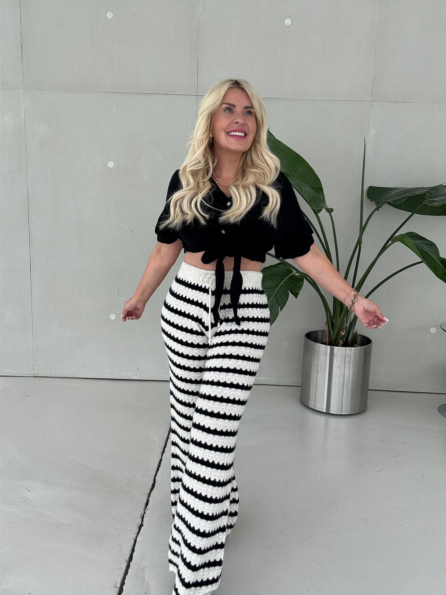 Strick Hose BOHO schwarz/weiß