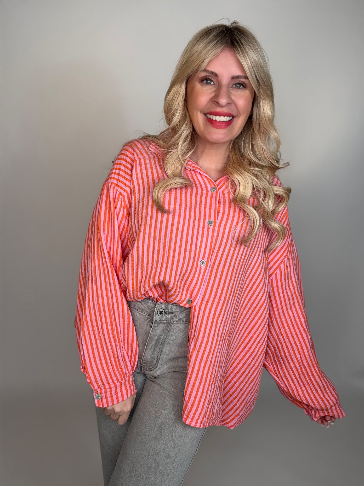 Musselin Bluse rosa ZARTE STREIFEN orange