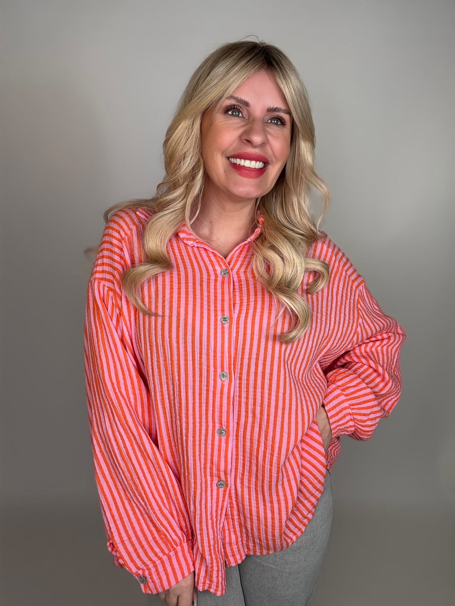 Musselin Bluse rosa ZARTE STREIFEN orange
