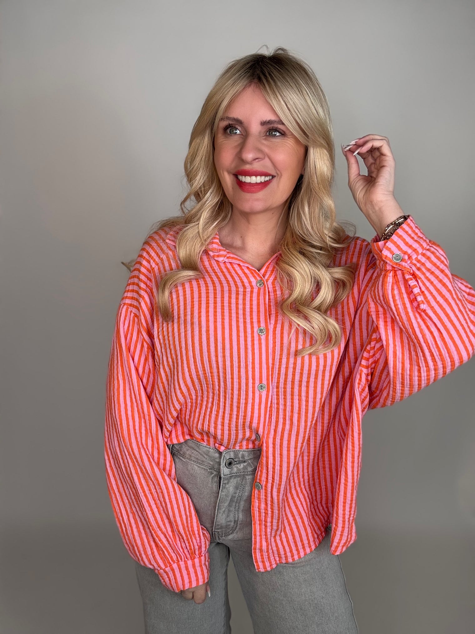 Musselin Bluse rosa ZARTE STREIFEN orange