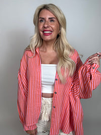 Musselin Bluse rosa ZARTE STREIFEN orange