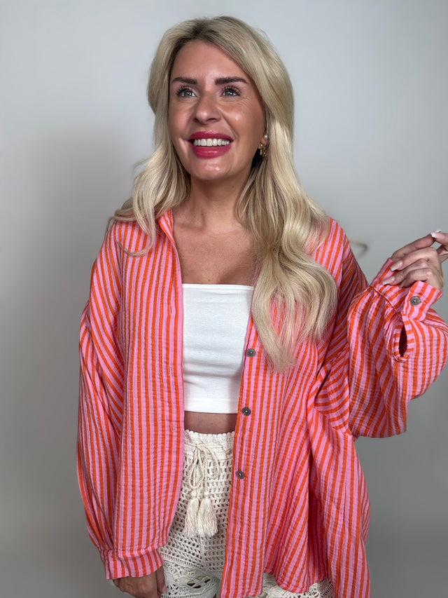 Musselin Bluse rosa ZARTE STREIFEN orange