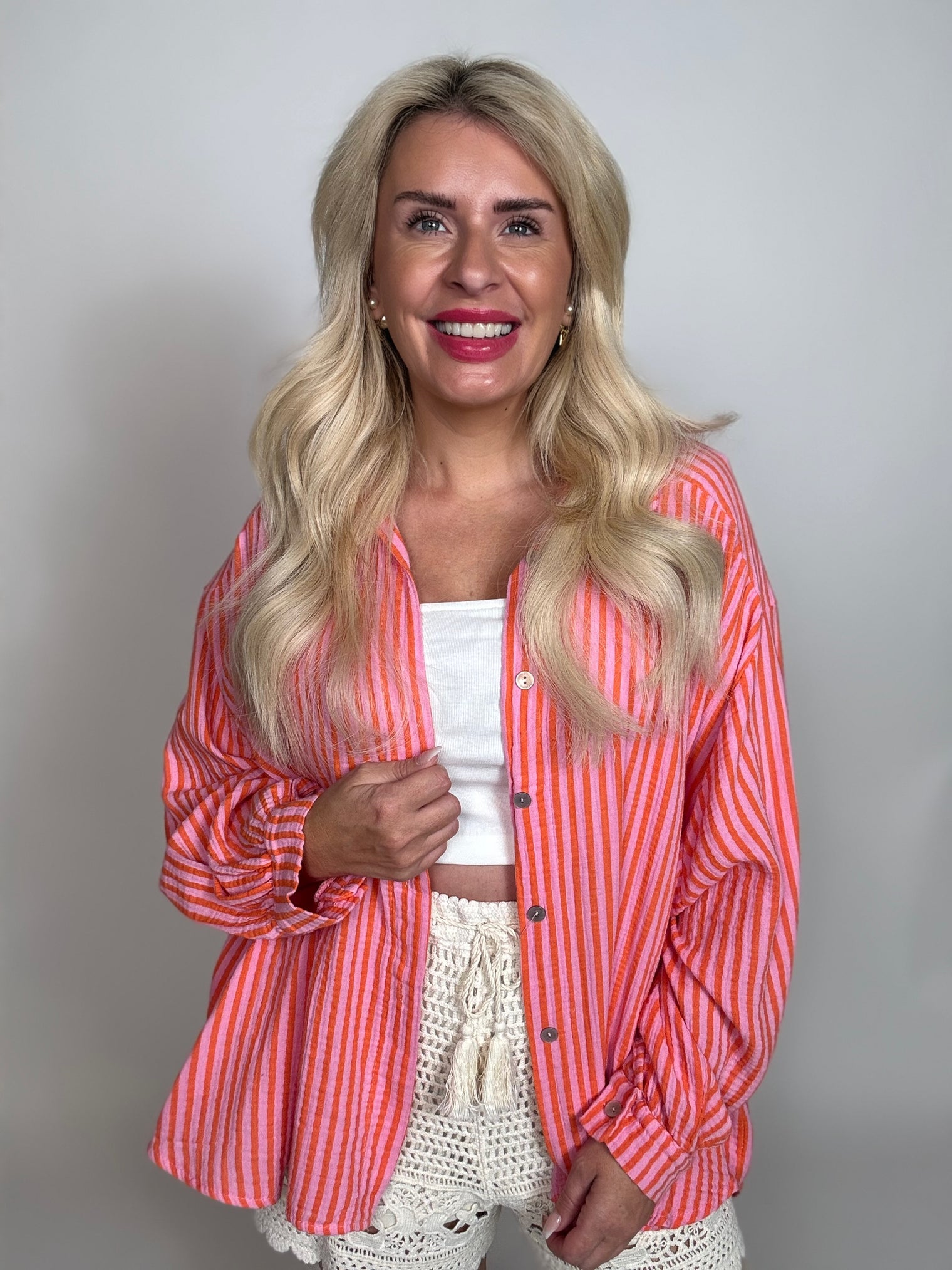 Musselin Bluse rosa ZARTE STREIFEN orange