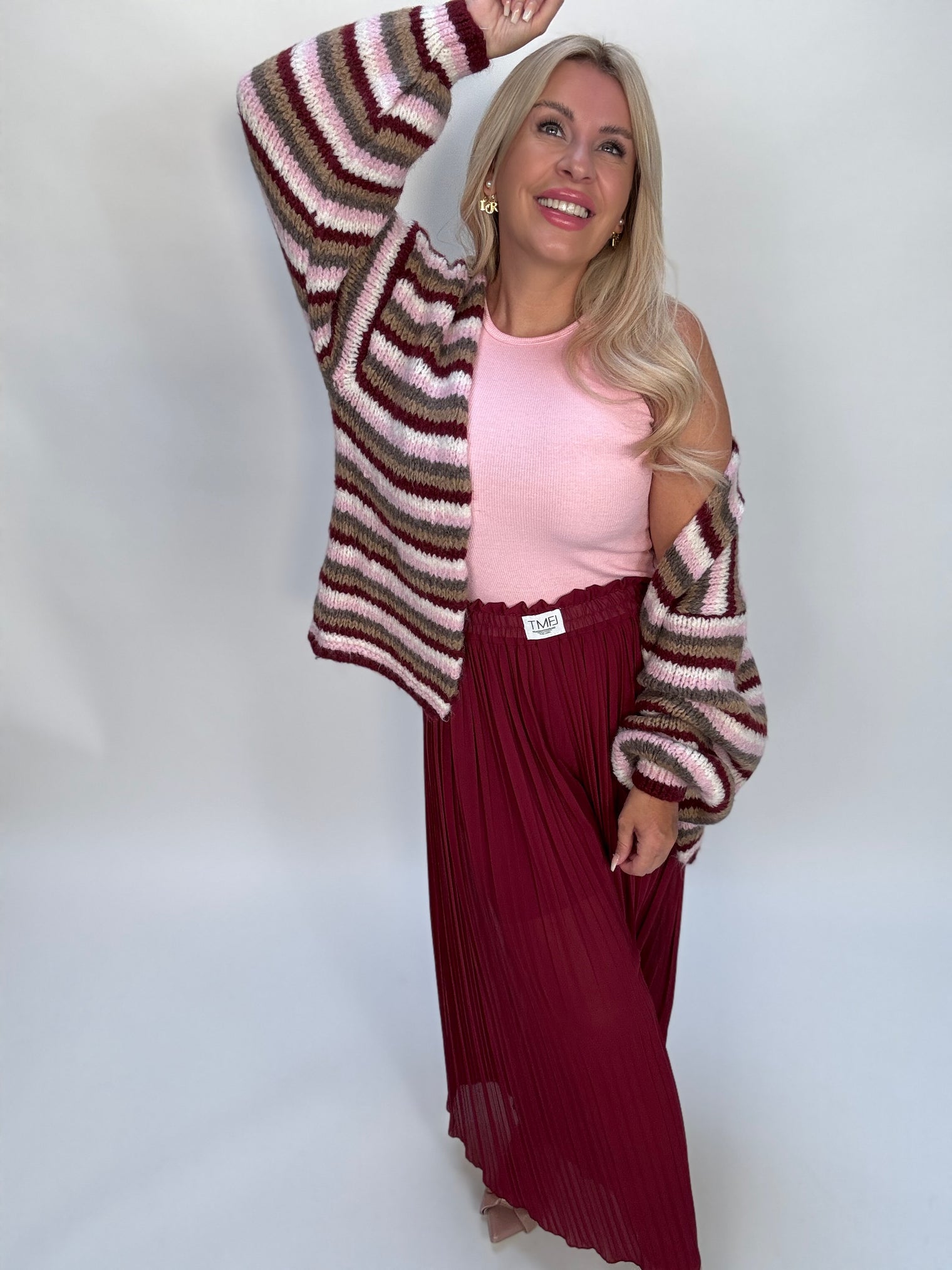 Signature Cardigan COZY STRIPES burgundy/rose/beige