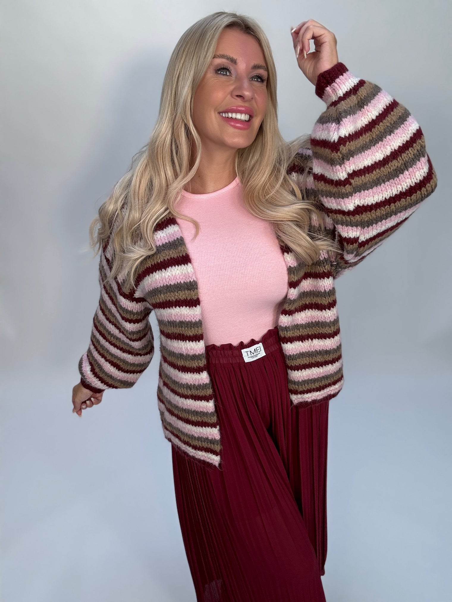 Signature Cardigan COZY STRIPES burgundy/rose/beige