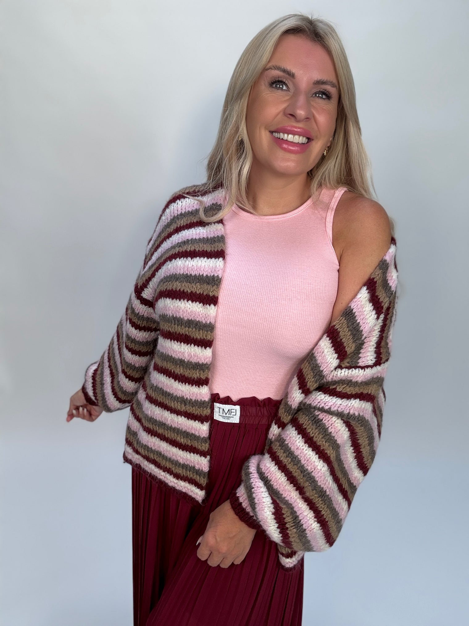 Signature Cardigan COZY STRIPES burgundy/rose/beige