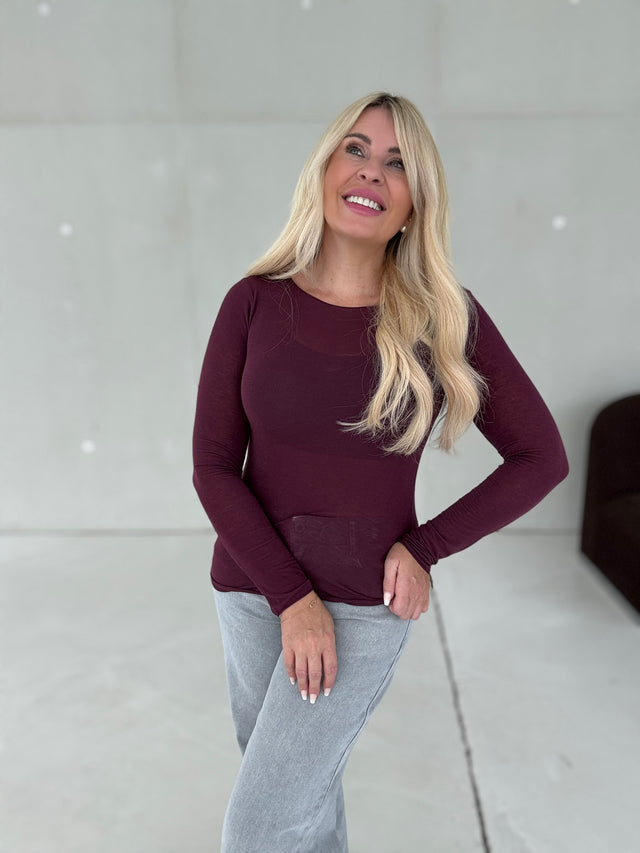 Stretchy Cashmere Langarmshirt BURGUNDY