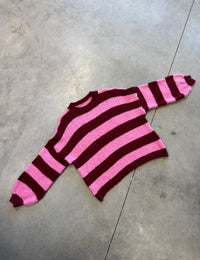 Kuschelweicher Strickpullover mit Rückenprint NAMASTE Gestreift Rosa/Burgundy