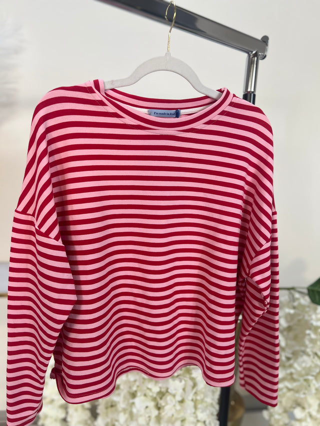 Langarmshirt HAPPY STRIPES rot/rosa