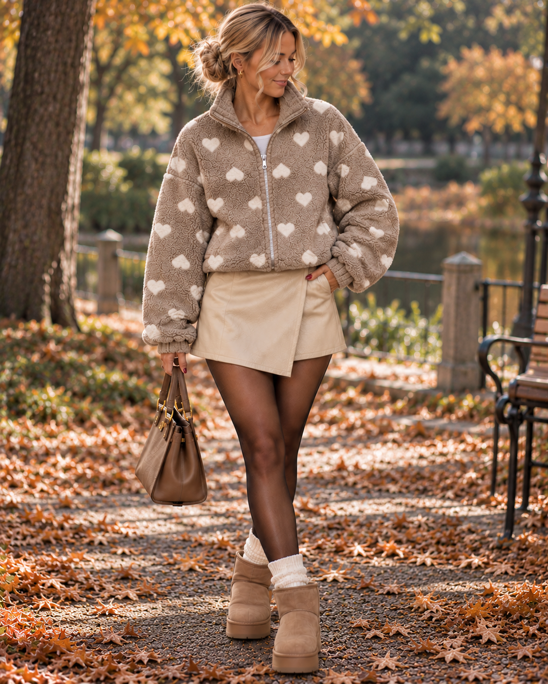 Signature Teddyjacke mit Reißverschluss HEART taupe/creme