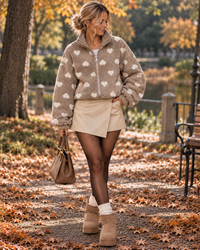 Signature Teddyjacke mit Reißverschluss HEART taupe/creme