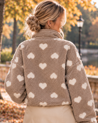 Signature Teddyjacke mit Reißverschluss HEART taupe/creme