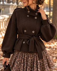 Strickjacke mit Knopfleiste und Gürtel chocolate