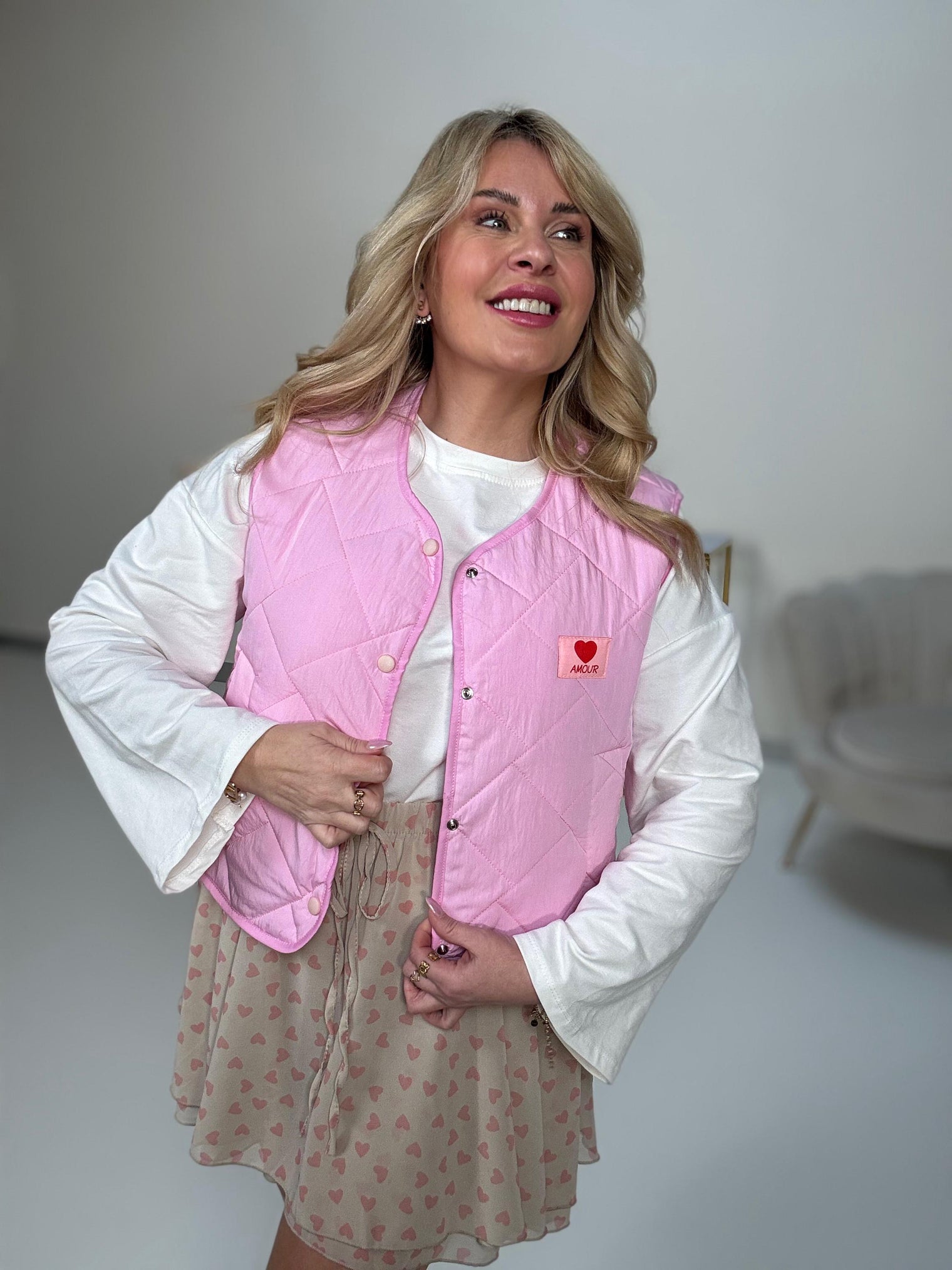 Puffy Weste SPRING LOVER mit Patch pink