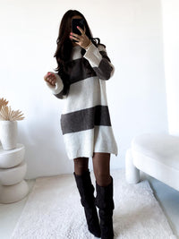 Strickkleid BIG STRIPES creme/taupe