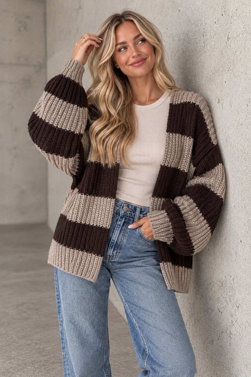 Strickjacke ONLY COZY VIBES taupe/chocolate