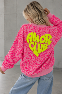 Sweater mit Rückenprint AMOR CLUB pink leo