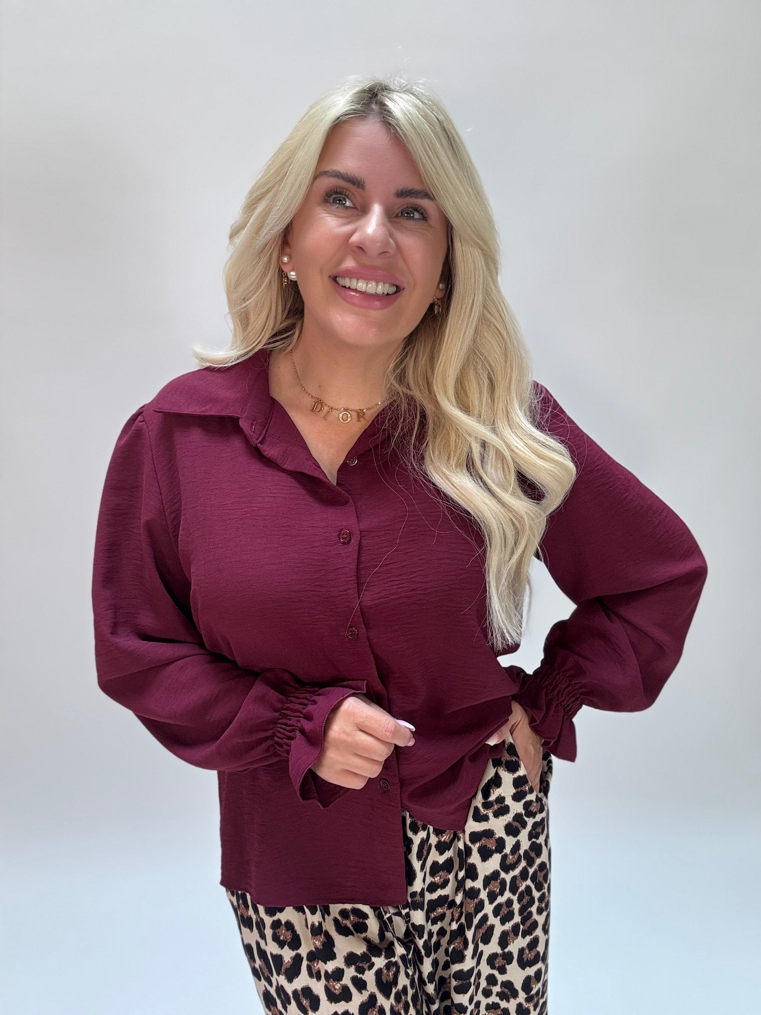 Bluse CLASSIC mit Knopfleiste burgund